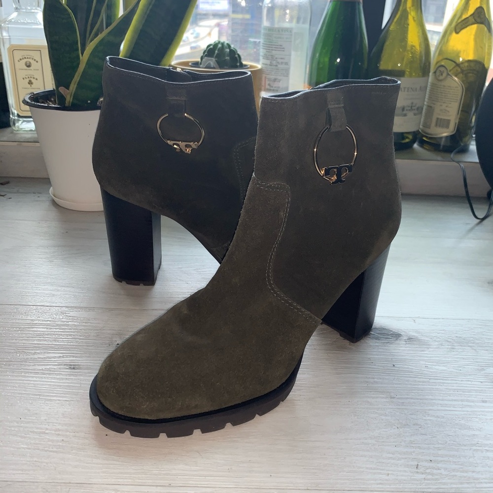 Tory Burch suede ankle boots in dark green